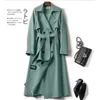 Womens Trench Coats Fashion Windbreaker Womens Spring Autumn Fat Sister MM British Style Long Coat Belt Trench Coat Khaki Female 230114