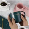 Кружки керамическая кофейная чашка набор Nordic Gold Pulting Mug и блюдца послеобеденный чайный обеденный обеденный посуда Доставка Доставка домашнего сада кухня столовая Dhiy2