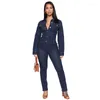 Broek mode bodycon lange mouw katoenen jeans jumpsuit denim playsuit dames 2023 plus maat 3xl elegantie vrouw romper overalls