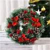 Couronnes de fleurs décoratives de Noël 32 cm Guirlande de pommes de pin Baies rouges suspendues à la porte Drop Livraison Maison Jardin Festif Par Dhgnp