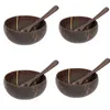 Bowls Wood Coconut With Spoon Set Wooden For Salad Fruit Bamboo Shell Bowl Kitchen Restaurant Tool