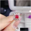 Cluster Rings 925 Sterling Sier Inset Burmese Ruby 2021 Fashion Ring Girl Party Romantic Love Gift Drop Delivery Jewelry Dh6Zo