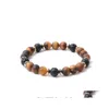 Beaded Strands 8Mm Matte Tigers Eye Stone Beads Hematite Lava Strand Bracelets For Women Men Yoga Buddha Energy Jewelr Yummyshop Dr Dhmw7