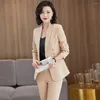 Kvinnors kostymer Korea Spring Autumn Solid Single Blazers Kvinnor Elegant Business Kvinna Blazer Fashion Long Sleeve Coat Ladies