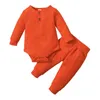 Kläder sätter spädbarnsbarn pojke flicka casual 2st kläder set mönster romper och byxor mörkgrå/ orange/ brun 0-12m