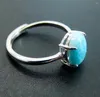 Ringos de cluster 925 Silver Larimar Anel oval de pedra azul natural original S925 Sterling for Women Jewelry