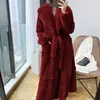 Women's Fur 2023 Winter Fashion Trend Lapel Long Sleeve Solid Color Sashes Thickening Temperament Loose Big Size Coat Women