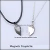 Pendant Necklaces 2Pcs Minimalist Lovers Matching Friendship Heart Couple Magnetic Distance Faceted Necklace Jewelrypendant Drop Del Dhavd