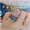 Klusterringar 2021 Trend 925 Sterling Sier Round 3,5 mm Aquamarine Ruby Emerald for Women Charms Cocktail Party Ring Fine Jewelry Dro Dhdpp