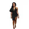 Lässige Kleider Großhandel Midi-Kleid 2023 Mode Sexy Bodycon Hosenträger Sommer Personalisierte Slack Back V-Ausschnitt Single-Sleeve Slit Damen