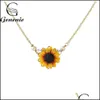 Pendant Necklaces 1Pc Romantic Drop Charm Sunflower Chain Necklace For Women Simple Pearls Princess Bride Bridesmaid Delivery Jewelr Dhkbp