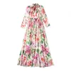 Casual jurken voor vrouwen 2023 Elegante mode lange mouw strandstijl grote swing jurk chiffon bedrukte maxi met sjaal