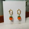 Stud Stud Earrings Sweet Girl Glazed Persimmon Female Fashion Funny Inlaid Zircon