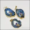 Naszyjniki wiszące naturalne plasterki niebieskie kamienne wisie do biżuterii tworzące kobiety 2022 złoto poszycie Druzy Amet Big Irregar Stones Point G Dhm97