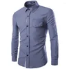 Men's Casual Shirts Blue Gray White Slim Shirt Men Solid Fashion Long Sleeved Spring Quality Foreign Trade Turn Down Collar Chemise Homme