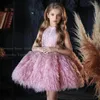 Fille robes Yipeisha plume fleur robe O cou sans manches robe de bal fête d'anniversaire pour les filles enfant première Communion