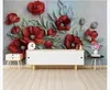 Bakgrundsbilder 3D stereoskopiska tapeter väggmålningar röd blomma vägg för vardagsrum sovrum färg snidväggar