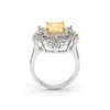 Fedi nuziali Ufooro Anello fiore di lusso per donna placcato rodio Shunning Yellow CZ Zircon Princess Lady Gift Engagement