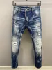 Autumn designer DSQ Skinny Feet pants Mens Jeans ripped D2 Paint splatter Retro Blue straight Jean streetwear Beggar quality streepants d2 DA503