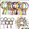 Party Favor FedEx Pu Leather Armband Keychain Sunflower Leopard Wristlet Key Ring Tassel Bangle Pendant Drop Delivery Home Garden F Dhhyz