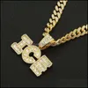 Подвесные ожерелья Hip Hop Iced Out кубинские цепи Bling Diamond Letter Mens Gold Chain Charm Ювелирные изделия для мужчин Женщины -кокер капля доставка otbag