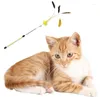 Cat Toys 1pc Colorful Stick Toy Funny Spring Plush Ball Kitten Feather Wand Ribbon Play With Bell Pet Accessories