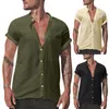 Camicie casual da uomo 2023 Camicetta da uomo Camicia di lino in cotone Leggera Maglietta ampia T-shirt a maniche corte Summer Handsome