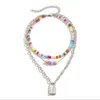 Anhänger Halsketten FFLACELL Ins Strand Ethnischen Stil Mode Perlen Bunte Acryl Imitation Perle Frauen Urlaub Halskette