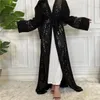 Etniska kläder muslimska cardigan kvinnor Mellanöstern stor storlek Fashion Sequins Stitching Robe Belt Abaya Dubai Turkiet