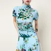 Kvinnors T-skjortor Miyake Pleated Fashion Suit Women's Summer High-End Design Floral Top and Skirt Two-Piece Set