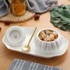 Plates El Ceramic Stew Cup With Plate Household Bowl Pumpkin Tableware Soup Lid European Outline In Gold Dish Set