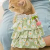 Köpek giyim ince evcil kedi kıyafetleri çiçek giysileri papatya baskı askı elbisesi küçük süper kıyafetler sevimli bahar yaz yeşil malzemeleri
