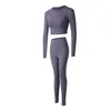 Yoga -outfits 2 stks naadloze vrouwen set workout sportkleding gym kleding fitness lange mouw crop top top high taille leggings sportpakken fashi