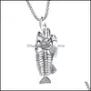 Подвесные ожерелья заявление ожерелье рыб костяное скелет из нержавеющей стали.