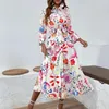 Casual Dresses Ueteey 2023 Summer Women Vintage Totem Floral Print Dress With Bow Female Sashes Midi Shirt Chic Slim Vestido