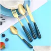 Dinnerware Sets Gold Cutlery Set Knife Fork Coffee Spoons Stainless Steel Tableware Western Kitchen Sierware Drop Delivery Home Gard Dhbea