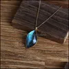 Pendant Necklaces Natural Energy Labradorite Crystal Gem Mineral Leaf Shape Healing Meditation Fashion Accessories Giftpendant Drop Dhedv