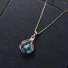 Necklace Earrings Set Fashion Droplets Jewelry For Women Imitation Blue Fire Opal Pendant Wedding Band