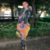 Casual Dresses Cy Tie Dye Print Midi BodyCon Elegant Party Long Sleeve Club Fall Lady Women's Clothing Clearance