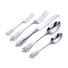 مجموعات Flatware 18/10 الفولاذ المقاوم للصدأ الفولاذ الفضيات الغربية خمر أدوات المائدة سكين شوكة ملعقة ملعقة صغيرة 5pcs Caltlery