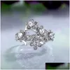 Bagues de cluster Wukalo Romantique 925 Sier Fleur De Mariée Cérémonie De Mariage Fête Dazzling Cubique Zircon Creative Design Élégant Femmes Bague Dhlij