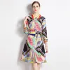 Casual Dresses Runway Design Chain Fan Retro Printed Trench Coat Women Spring Fall Single Breasted Long Shirt Dress Elegant Belt Overcoat