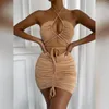 Casual Dresses Plus Size Cut Sexy Cutout Tie Nät Sheer Women's Mini Dress for Beach Holiday Nightclub Party Skinny Pencil Shorts