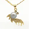 Pendentif Colliers En Gros Naturel Perle D'eau Douce 7-8 Mm 5 Couleurs Blanc Rose Violet Noir Gris Zircon Goldfish Collier