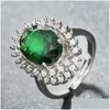 Clusterringen Vintage Ovaal Green Crystal Emerald Gemstones Diamanten voor vrouwen Witgoud Sier Color Sieraden Bague Bijoux feestgeschenken Dhggs