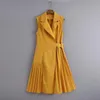 캐주얼 드레스 드레스 드레스 다운 칼라 여름 드레스 여자 민소매 비치 주름 여성 플러스 사이즈 패션 의류