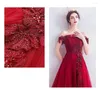 Vêtements ethniques bordeaux grande taille 3XL Sexy dame hors épaule maille Cheongsam robe de mariée mariée longue mince célébrité Banquet Qipao