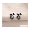 Dangle Chandelier Fashion Jewelry S925 Sier Post Earrings For Women Cute Black Bow Heart Pearl Stud Drop Delivery Dhgpv