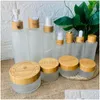 Storage Bottles Jars 105Pcs 50G Carving Frosted Glass Cream Jar Ecofriendly Wooden Lid Bamboo Cap Cosmetic Packaging Container Ski Dh2Gt