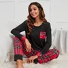 Vêtements de nuit pour femmes ensemble de pyjama classique à manches longues haut pantalon ample bas à carreaux rouges hauts ensembles de t-shirts printemps MNJNIL1